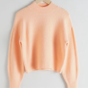 & Other Stories Cropped Mock Neck Peach Pastel Orange Long Sleeve Wool Sweater